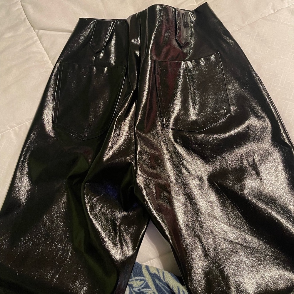 Black leather/ latex wide leg pants